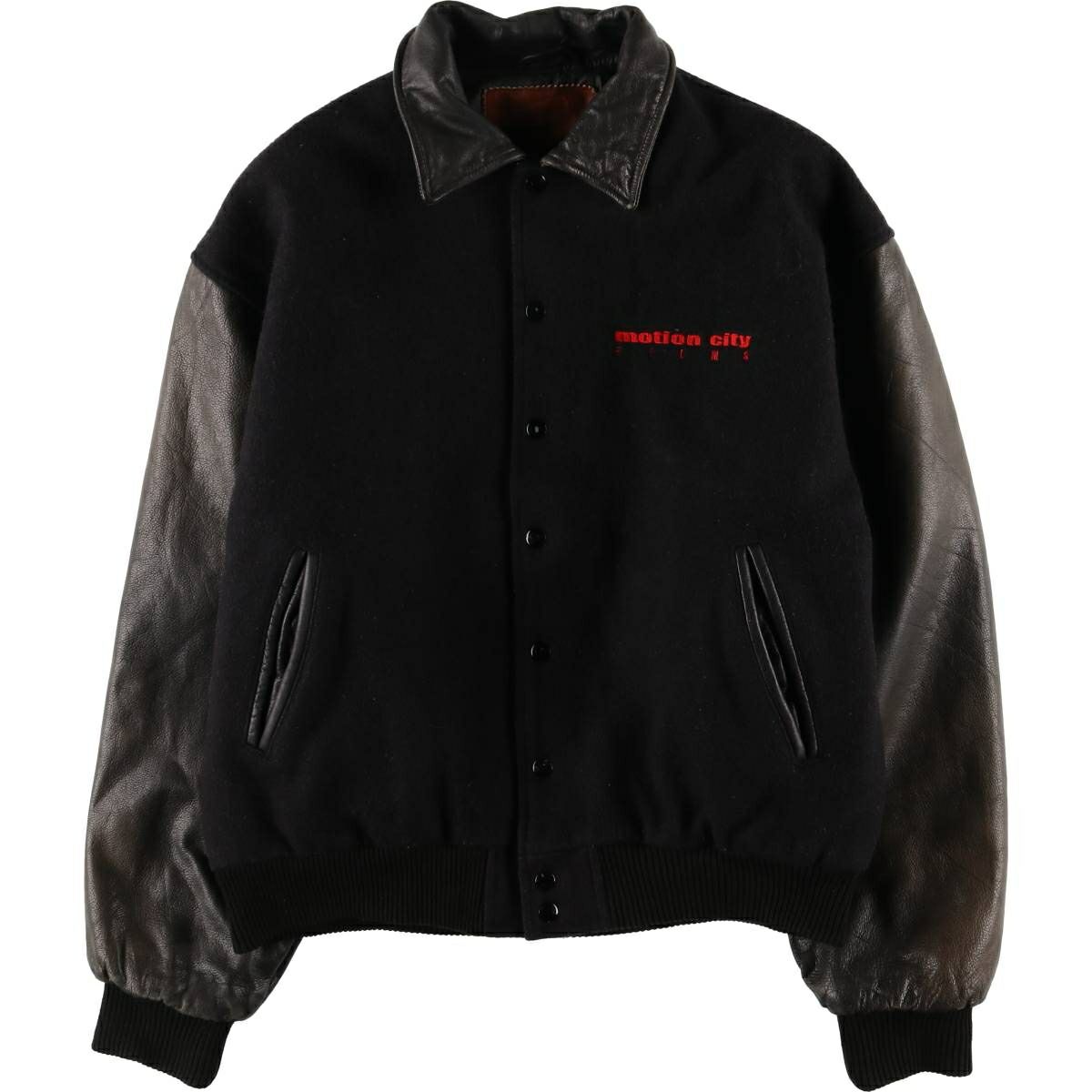 古着 LUNA PIER 襟付き 袖革ウールボタンスタジャン バーシティ