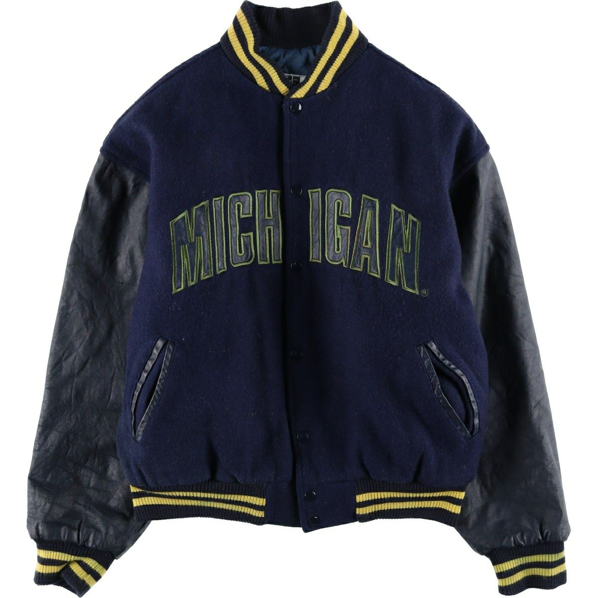 古着 90年代 iDENTITY MICHIGAN ミシガン大学 中綿入り カレッジ 袖革