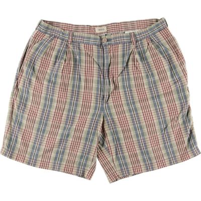 古着 CLAIBORNE チェック柄 ツータック ビスコース×リネンパンツ