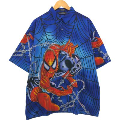 古着 CHANGES SPIDER MAN スパイダーマン 半袖 チカーノシャツ
