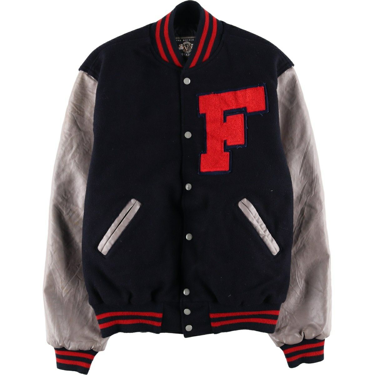 古着 STEWART&STRAUSS 袖革ウールボタンスタジャン バーシティ