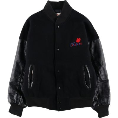 古着 90年代 CANADA SPORTSWEAR 袖革ウールボタンスタジャン バー