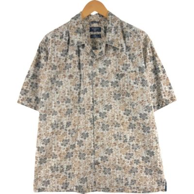 【個性派古着】日本製　半袖リブ襟付きシャツ アート柄　ボタニカル　透け感　M 個性派古着】日本製半袖リブ襟付きシャツ アート柄ボタニカル透け感M