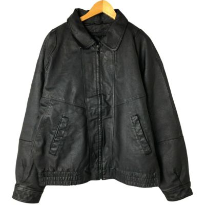 90s ST. JOHN’S BAY レザー ジャケット ブルゾン ブラック L 古着 90～00年代 セントジョンズベイ ST.JOHNS BAY スイング