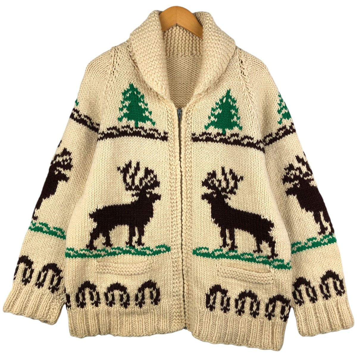 古着 50～60年代 総柄 トナカイ柄 カウチンセーター メンズXL相当