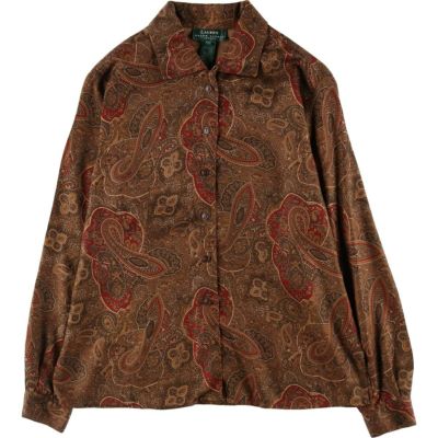 Deadstock L 90s USA ペイズリー総柄 シルクシャツ ポロラルフ