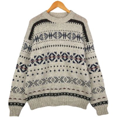 古着 エディーバウアー Eddie Bauer 総柄 ウールニットセーター USA製