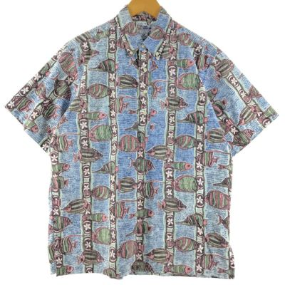 古着 90年代 レインスプーナー REYNSPOONER 水着タグ ビキニタグ 総柄 ボタンダウン ハワイアンアロハシャツ ハワイ製 メンズL ヴィンテージ /eaa360779 【中古】 【230811】 ss2503_50