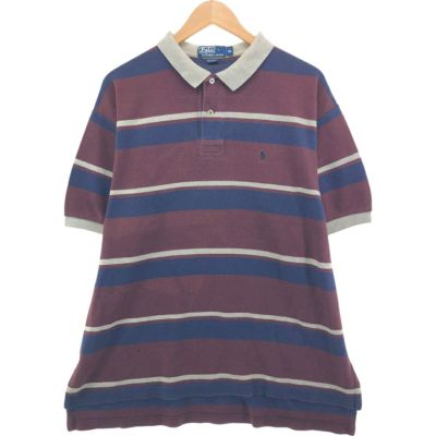 ☆US古着☆【ポロ ラルフローレン ポロシャツ】マルチボーダー メンズXL US古着》ポロラルフローレン ポロシャツマルチボーダー太