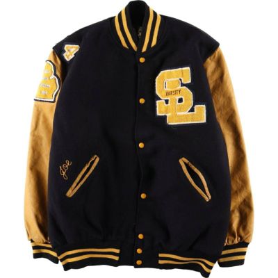 古着　DeLONG SPORTSWEAR スタジャン　XL 古着 80～90年代 DeLONG 中綿入り 袖革ウールスタジャン アワード