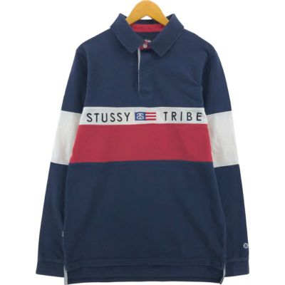 古着 ステューシー STUSSY ストライプ柄 長袖 ラガーシャツ