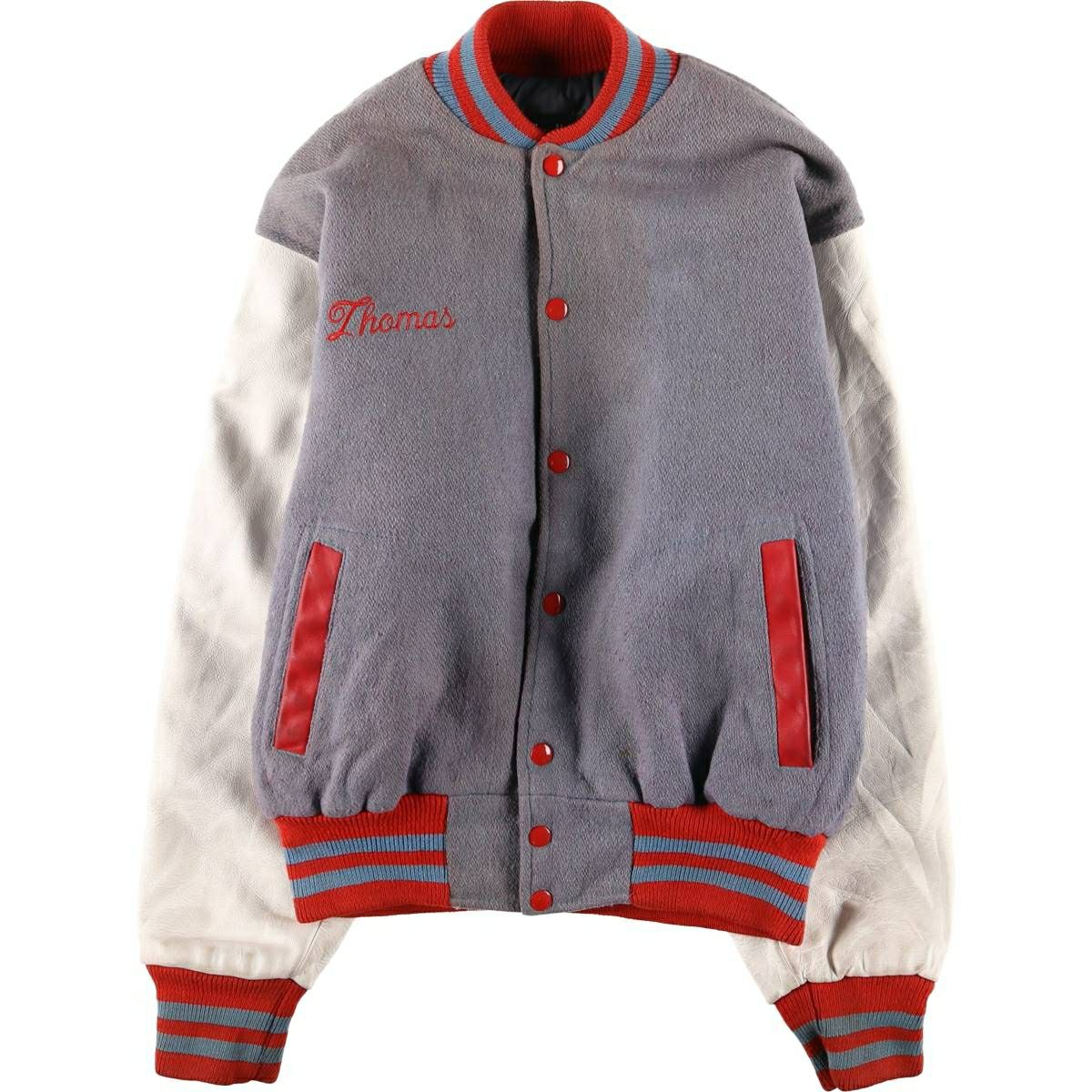 古着 90年代 CANADA SPORTSWEAR 袖革ウールボタンスタジャン バー