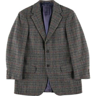 ハリスツイード テーラードジャケット 千鳥柄 ウール 日本製 エルボーパッチ 80〜90年代 HARRIS TWEED ハリスツイード ウールテーラードジャケット