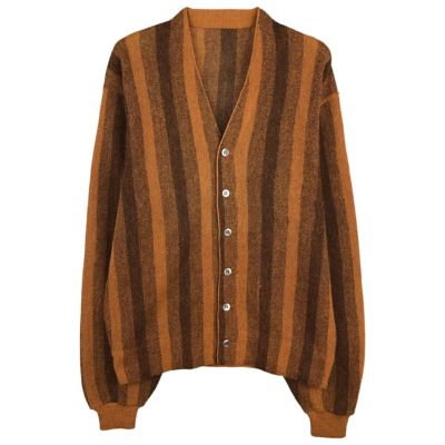 古着 ストライプ柄 ウール混 ニットカーディガン メンズXL相当