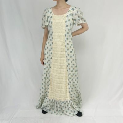 古着 70年代 Candi Jones 花柄 マキシ丈 半袖 フレア ワンピース レディースM ヴィンテージ /eaa354163 【中古】【エルルV2308】 【230812】 ss2503_50