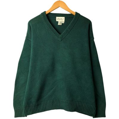 エディーバウアー コットンニット セーター クルーネック カーキ Lサイズ 古着 エディーバウアー Eddie Bauer コットンニットセーター メンズM