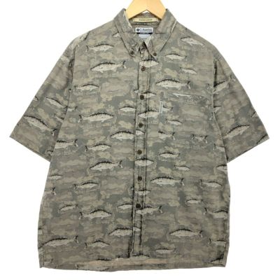 古着 00年代 コロンビア Columbia 総柄 魚柄 半袖 ボタンダウン