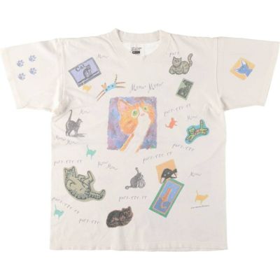 古着 90年代 rel e vant products ネコ柄 大判プリント プリント