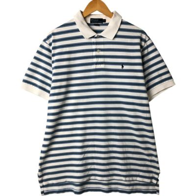☆US古着☆【ポロ ラルフローレン ポロシャツ】マルチボーダー メンズXL US古着》ポロラルフローレン ポロシャツマルチボーダー太