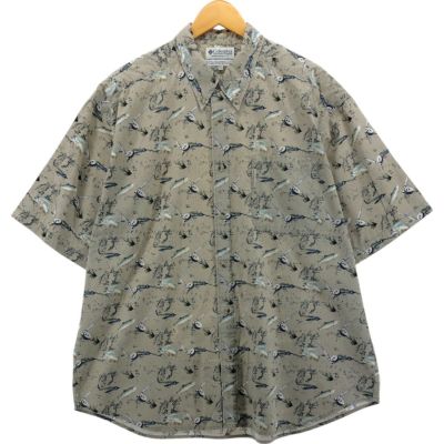 古着 90～00年代 コロンビア Columbia 総柄 魚柄 半袖 ボタン