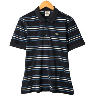 古着 ラコステ LACOSTE ストライプ 長袖 ポロシャツ メンズM