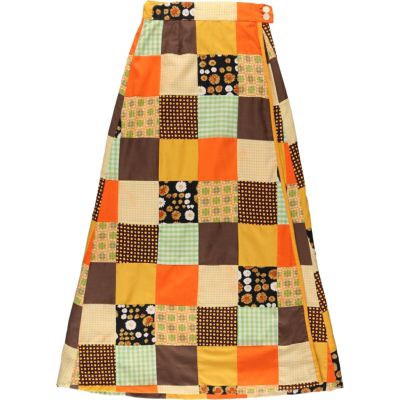 ファッション 古着 PATCHWORKS BY SUSAN 総柄 パッチワーク マキシ丈 ラップ スカート