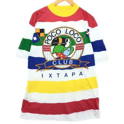 古着 90年代 POCO LOCO CLUB ハイネック ボーダー柄 プリントTシャツ メンズXL相当 ヴィンテージ /eaa469828 【中古】 【240712】