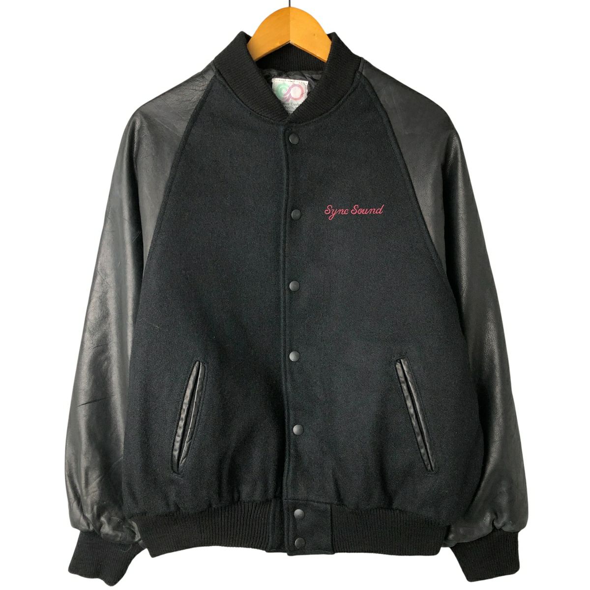 古着 80年代 デロング DeLONG 袖革ウールボタンスタジャン バーシティ