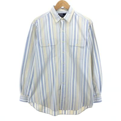 【美品✨】ラルフローレン　シアサッカー長袖シャツ　ストライプ L 古着 ラルフローレン POLO by Ralph Lauren シアサッカー 長袖