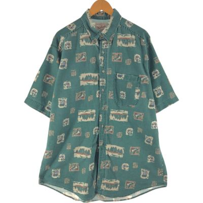 古着 90～00年代 ウールリッチ WOOLRICH 総柄 半袖 ボタンダウン