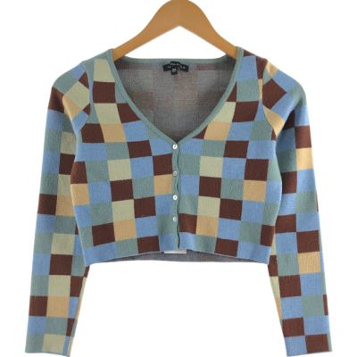 古着 KENDALL&KYLIE チェック柄 クロップド丈 ニットカーディガン レディースXS相当 /eaa511389 【中古】 【250112】 【Elulu/エルル】