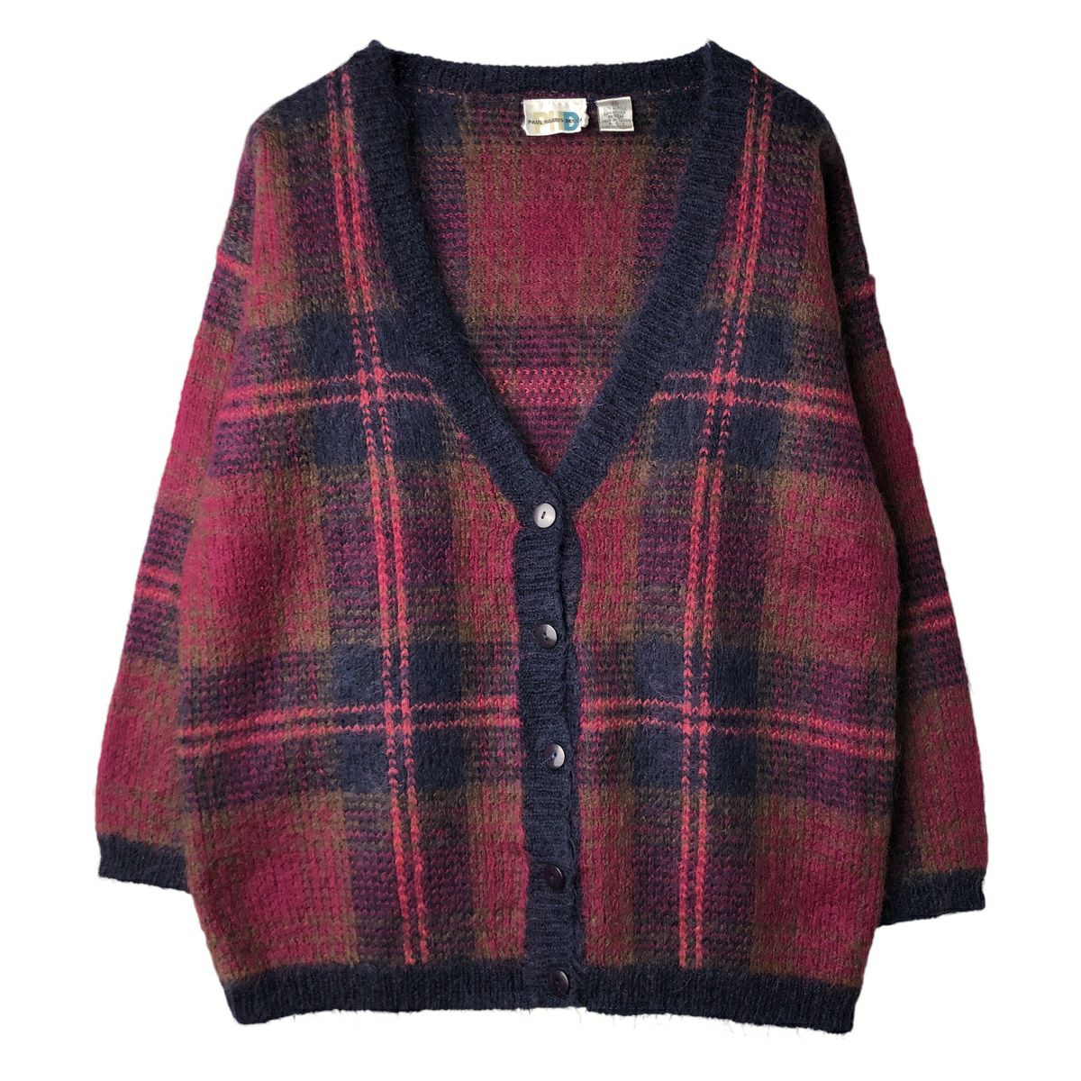 古着 総柄 襟付き ウールニットカーディガン レディースL相当  