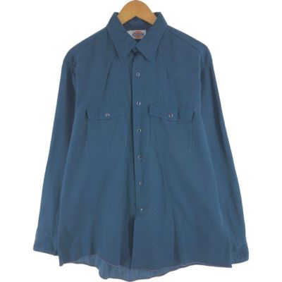 90's ディッキーズ シャツ ワークシャツ L チェーンステッチ USA製 USA製 90s Dickies L/S Work Shirt 水色 XL相当 ディッキーズ