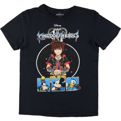 キングダムハーツ　00sゲームT　キャラプリント半袖Tシャツ　黒Lミッキー　古着 キングダムハーツ 00sゲームT キャラプリント半袖Tシャツ 黒L