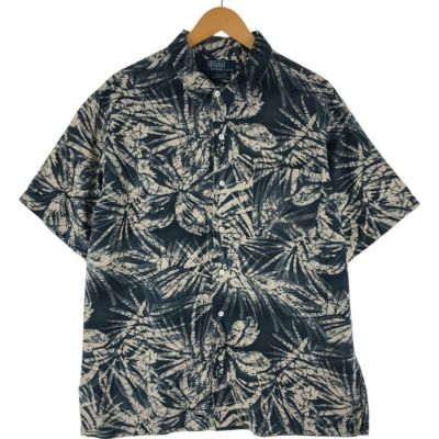 ポロラルフローレン アロハ 黒 POLO Ralph Lauren ADAMS 美品 2XL 黒 レーヨン Adams 総柄 ポロラルフローレン 半袖開襟