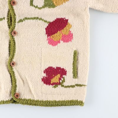 古着 90年代～ AMANO 総柄 ボタニカル柄 ウールニットカーディガン