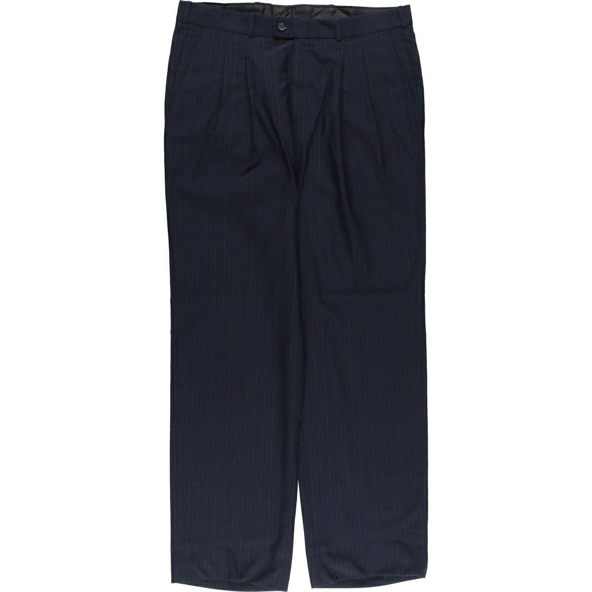 ザネッラ　W34　ワイド　ツータック　スラックス　ブラック　ダークネイビー　古着 古着 Zanella チェック柄 ツータック スラックス ワイドパンツ