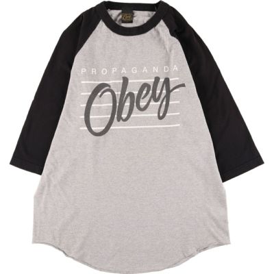 古着 オベイ OBEY ラグラン 半袖 ロゴTシャツ メンズL相当