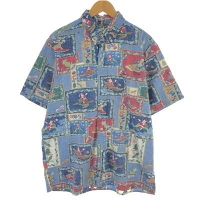 古着 レインスプーナー REYNSPOONER MELE KALIKIMAKA クリスマス限定モデル 総柄 ボタンダウン ハワイアンアロハシャツ ハワイ製 メンズL相当 /eaa469422 【中古】 【240720】