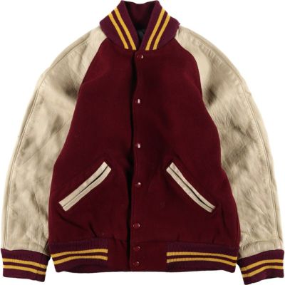 古着 80年代 CAPLANS SPORT SHOP 袖革ウールボタンスタジャン バー