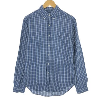 美品✨ラルフローレン　リネン　チェックシャツ　ボタンダウン 古着 ラルフローレン Ralph Lauren CLASSIC FIT クラシック