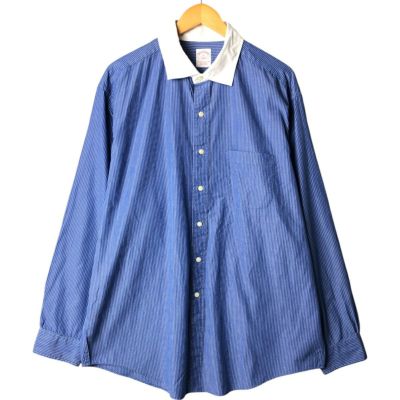 ブルックスブラザーズ 未使用新品 青と白のストライプ長袖シャツ USA製 BROOKS BROTHERS Stripe Cotton BD L/S Shirt 青白 16 1/2