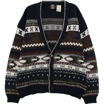 古着 THE ITALIAN SWEATER CO 総柄 ウールニットカーディガン