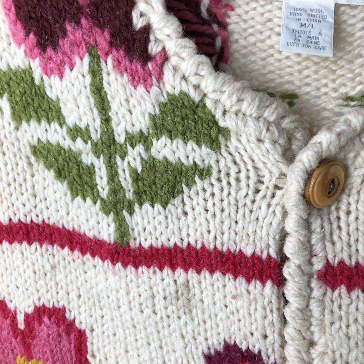 古着 90年代 EXPRESS TRICOT 花柄 ウールニットカーディガン