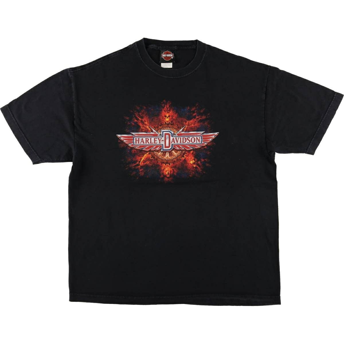 古着 00年代 Harley-Davidson ファイヤーパターン ドクロ柄 スカル柄  