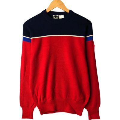 Jancidium ジャンシドゥーム ニット・セーター F 赤 【古着】【中古】 古着 80s GIVENCHY 紋章 マルチ チェック 総柄 アクリル ウール