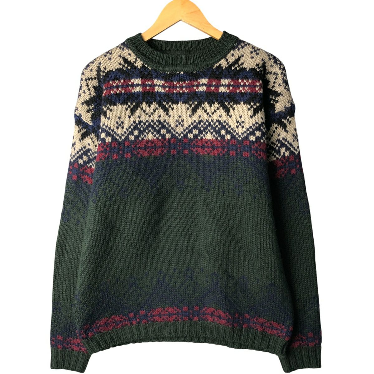 古着 ALPACA 総柄 ノルディックセーター ペルー製 メンズXL相当  