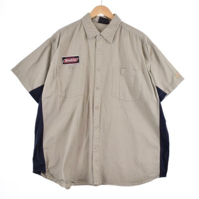 古着 ディッキーズ Dickies バイカラー 半袖 ワークシャツ メンズL