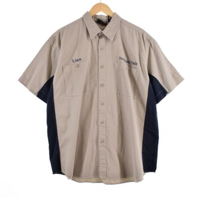 古着 ディッキーズ Dickies バイカラー 半袖 ワークシャツ メンズL