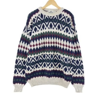 古着 PORTLAND SWEATER Co. 総柄 クレイジーパターン コットンニット ...